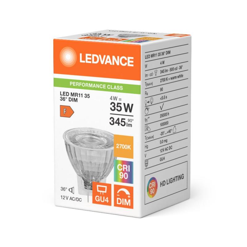 Ledvance GU4 MR11 36° 4.5W wie 35W warmweißer LED-Reflektor dimmbar 12V - hohe Farbwiedergabe 90Ra